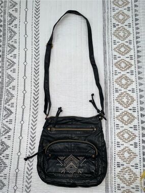 Black Embroidered Crossbody Bag with Adjustable Strap
